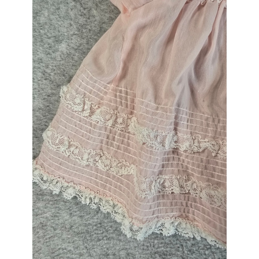 Vintage Nannette Pink Sheer Lace Pintuck Baby Dress Made in USA 1960s 0-6m - Picture 5 of 11